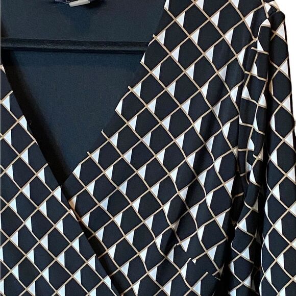 Tommy Hilfiger Wm’s Sz 4 Jersey White All Over Diamond Side Tie Faux Wrap Dress - Picture 4 of 8